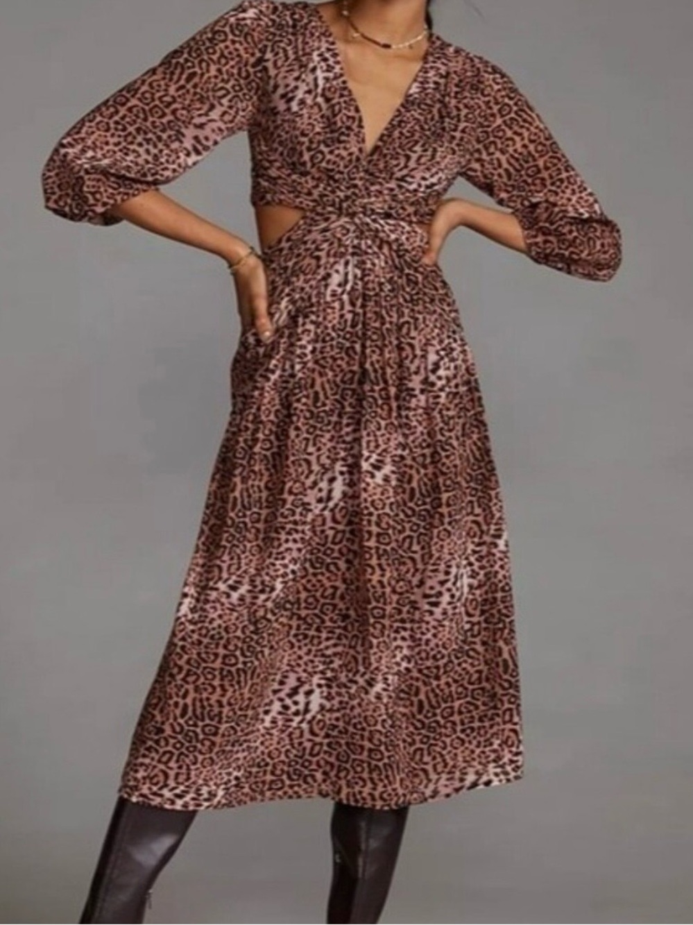 NWT Anthropologie Ranna Gill Leopard Print Floral Cut Out
Flowy Midi Dress L